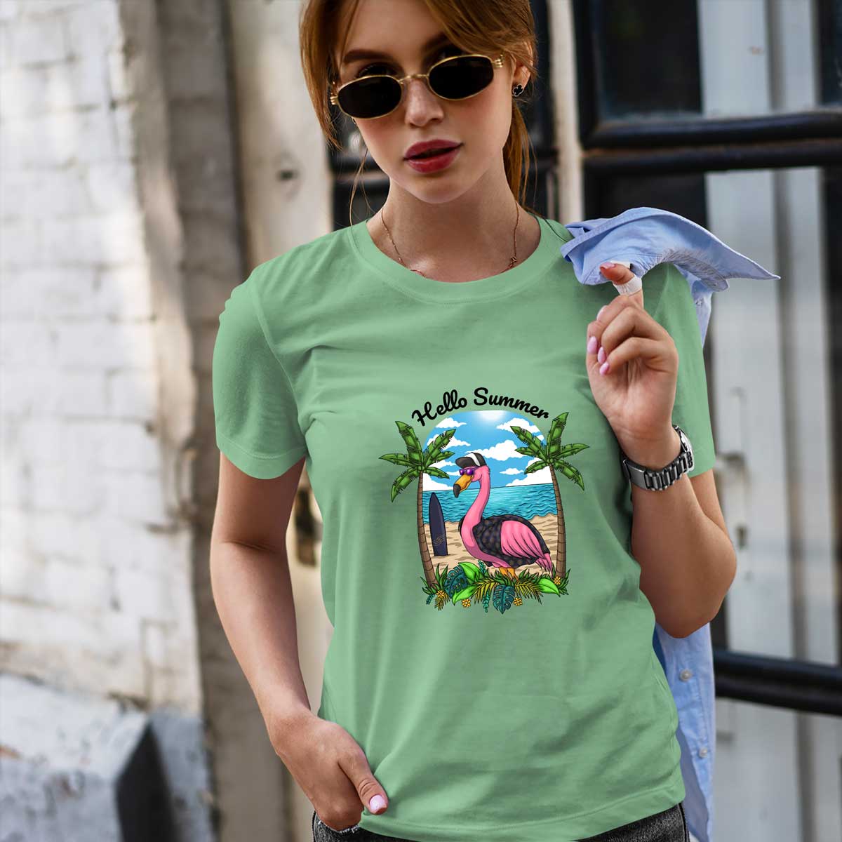 BEACH FLAMINGO WOMEN'S T-SHIRT BEACH FLAMINGO WOMEN'S T-SHIRT