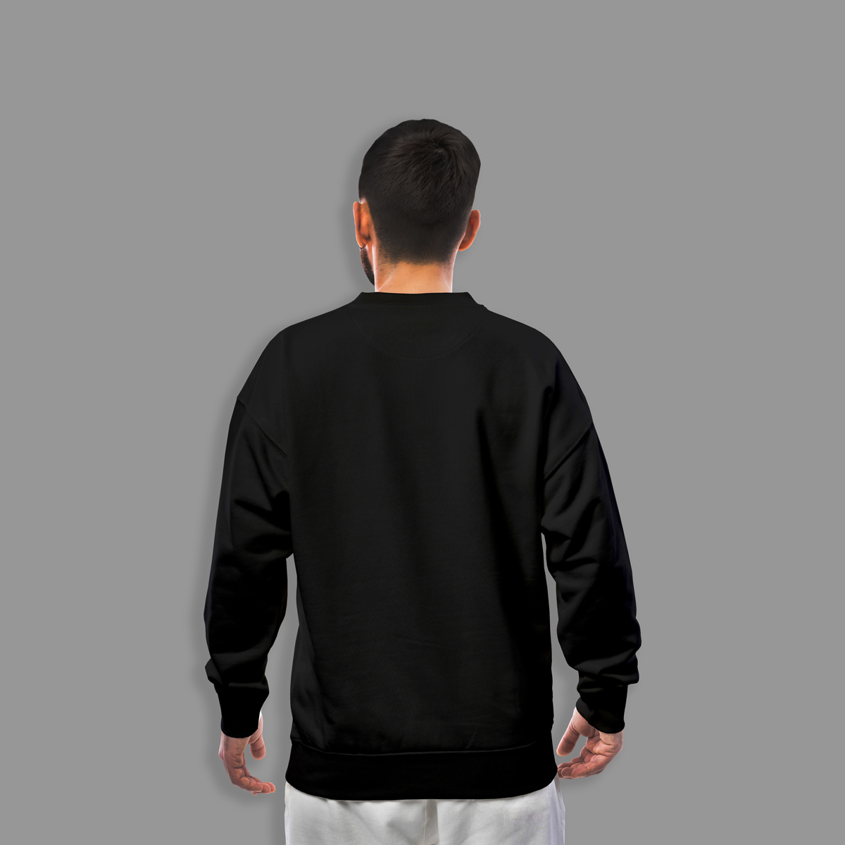 Handsome man wearing blank white sweatshirt on white background